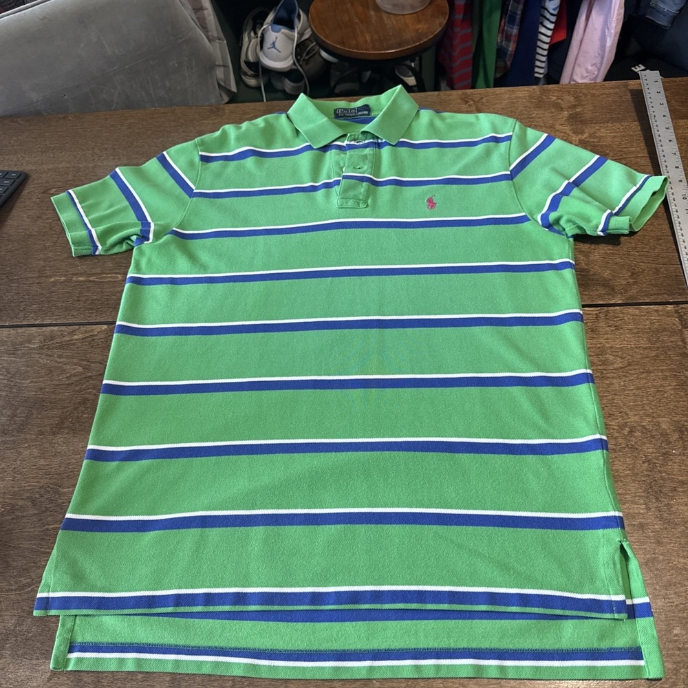 Polo Ralph Lauren Men's Green White Blue Classic Fit SS Polo Shirt Size Large